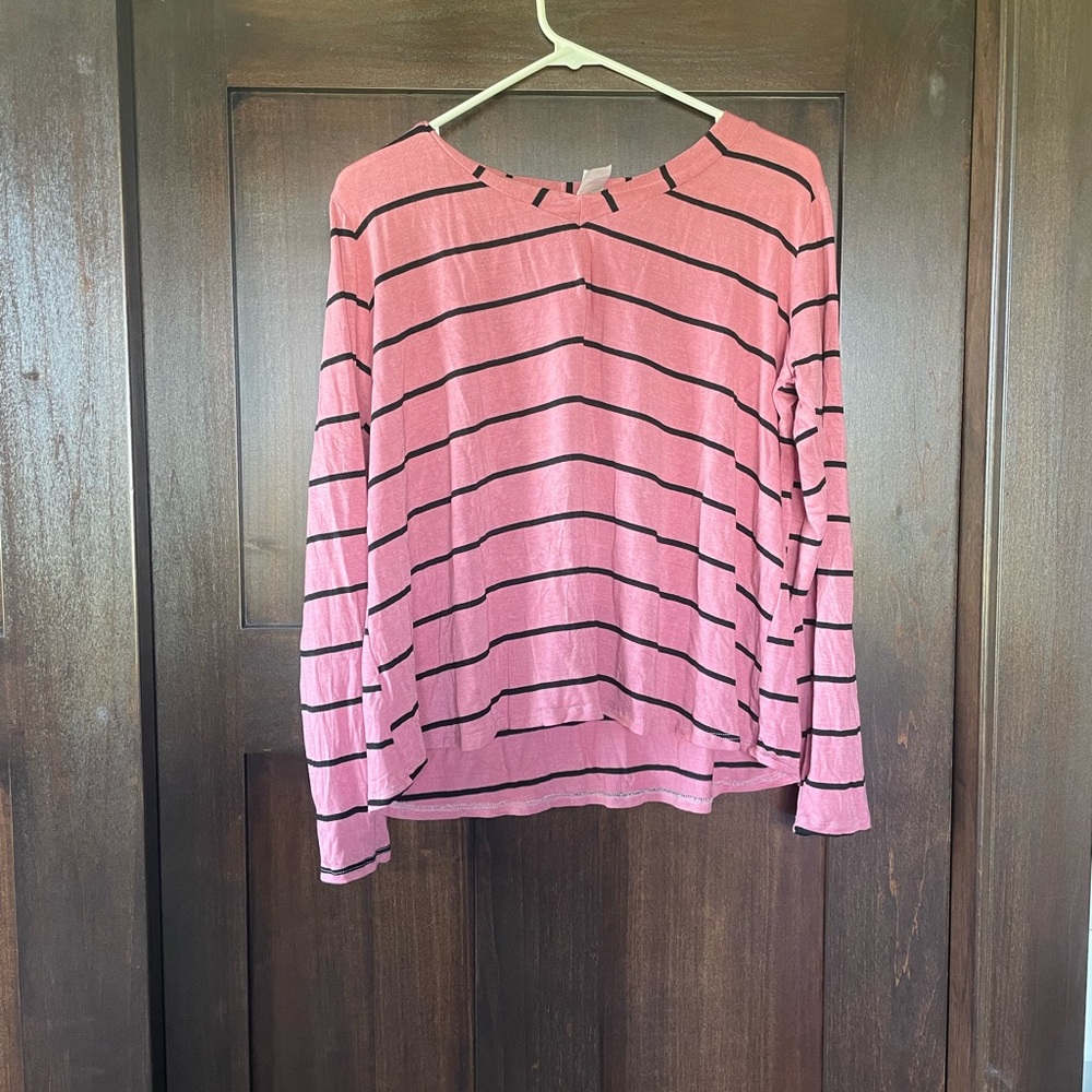 Sew In Love pink and black striped long sleeve top